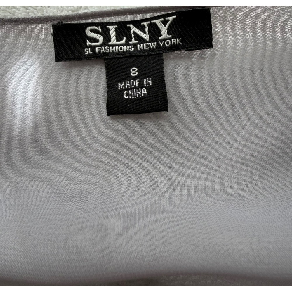 SLNY Women Silver Grey Sequin Shoulder Open Front Chiffon Jacket Size 8 - Picture 3 of 7
